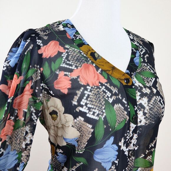 Cabi Size M Snake Charmer Blouse Semi Sheer Black Multi 3762 - Picture 7 of 12
